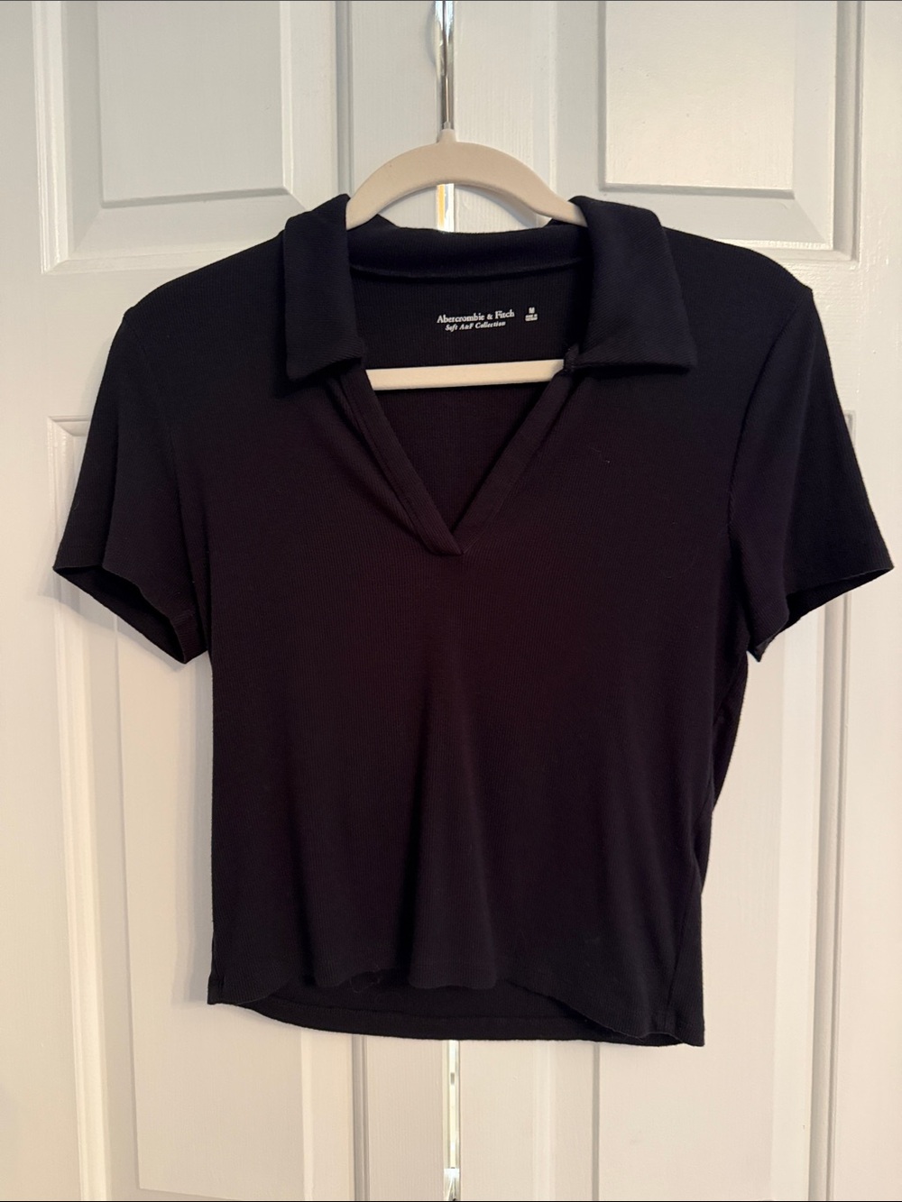 Abercrombie & Fitch Black ribbed Polo V-Neck Top
